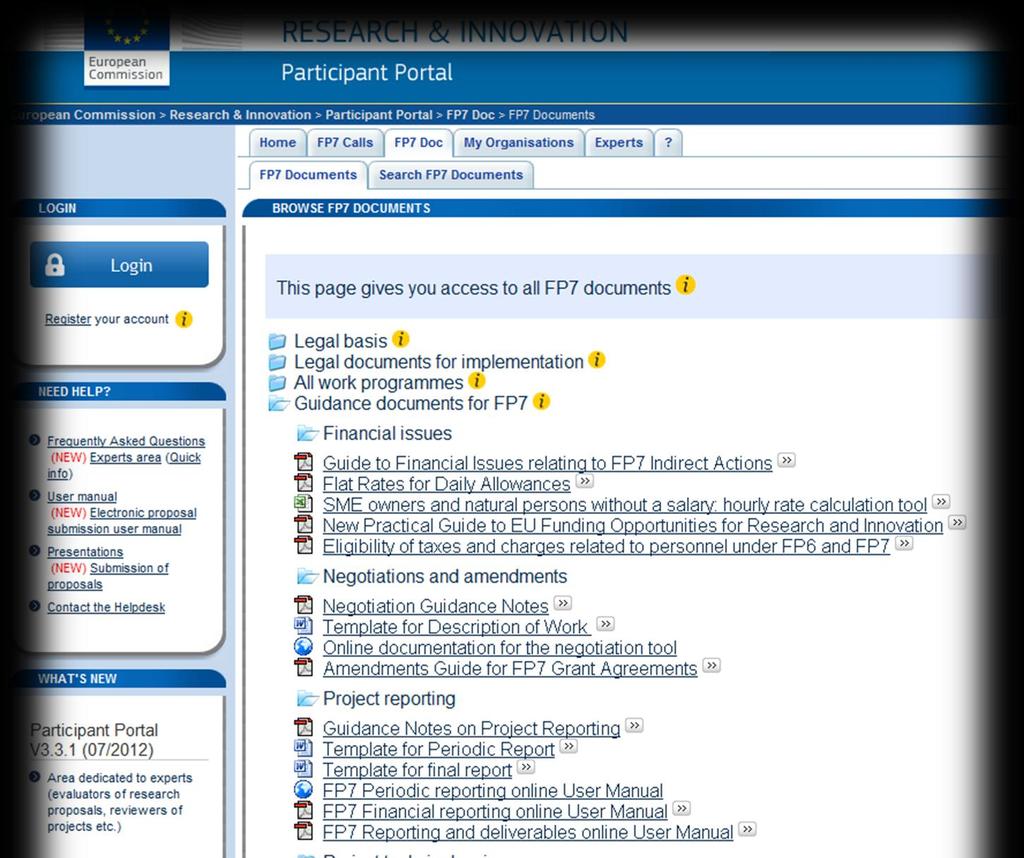 FP7 documents http://ec.europa.