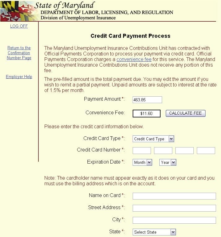 Payment Option 1: Credit Card This is the first page you will see when you select Payment Option 1: Credit Card from the Payment Option page. Complete the fields as requested.