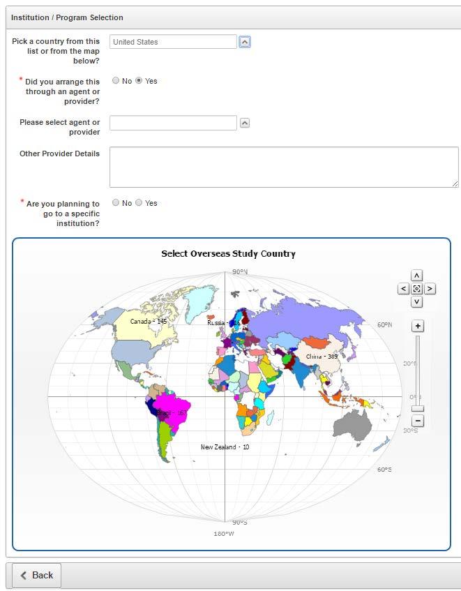 Creating a Draft Overseas Study Plan 1. Click on the Create Overseas Plan button to start the process. 2. Select a Country - either from clicking on the map or selecting from the dropdown list. 3.