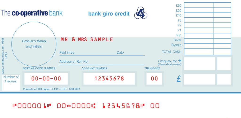 How to deposit your cheques Sterling cheque deposits only. Please remember to enclose your Co-operative Bank Giro Credit(s) slip.