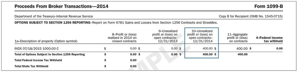 Section 1256 Reporting The following example shows how a Section 1256 option contract is reported on the Form 1099-B: Example Buy Broad-Based