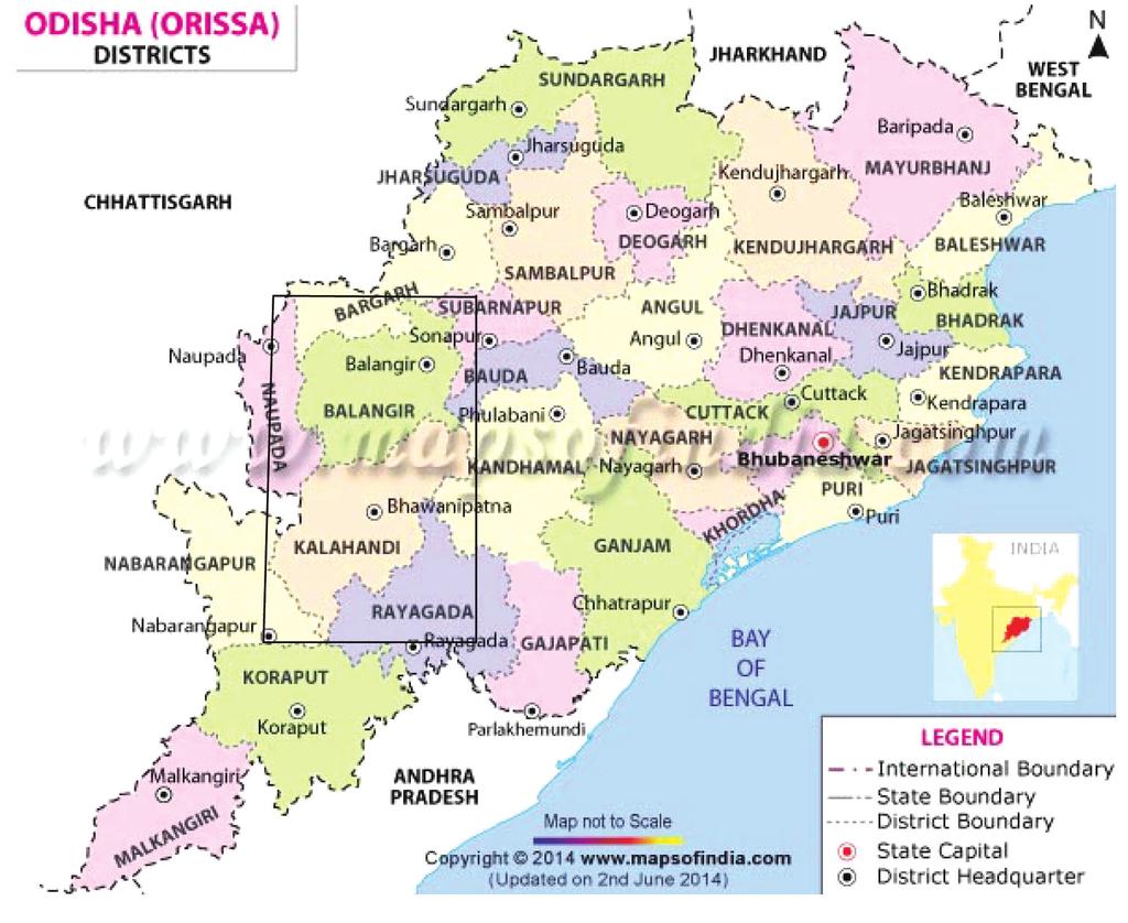Figures Figure 1: District map of Odisha Note: The name of the state of Orissa has been changed to Odisha from November 2011 Figure 2: Kharif and Rabi area under NAIS in Odisha during 2000-2012 1800