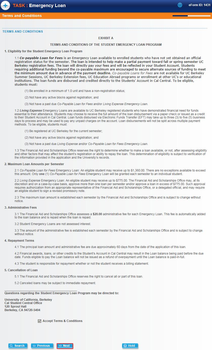 The third page shows the Terms and Conditions that the student