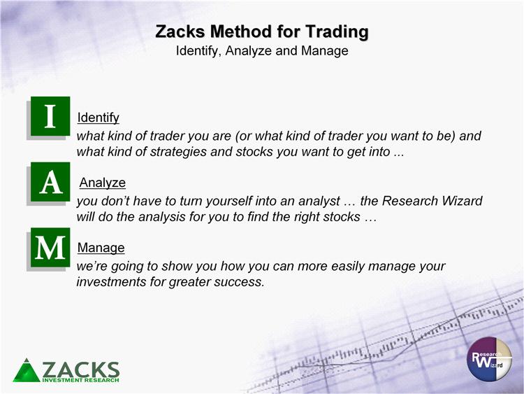 Zacks Method for Trading: Home Study Course Workbook Zacks Method for Trading Identify, Analyze and Manage Identify What kind of trader you are (or what kind of trader you want to be) and what kind