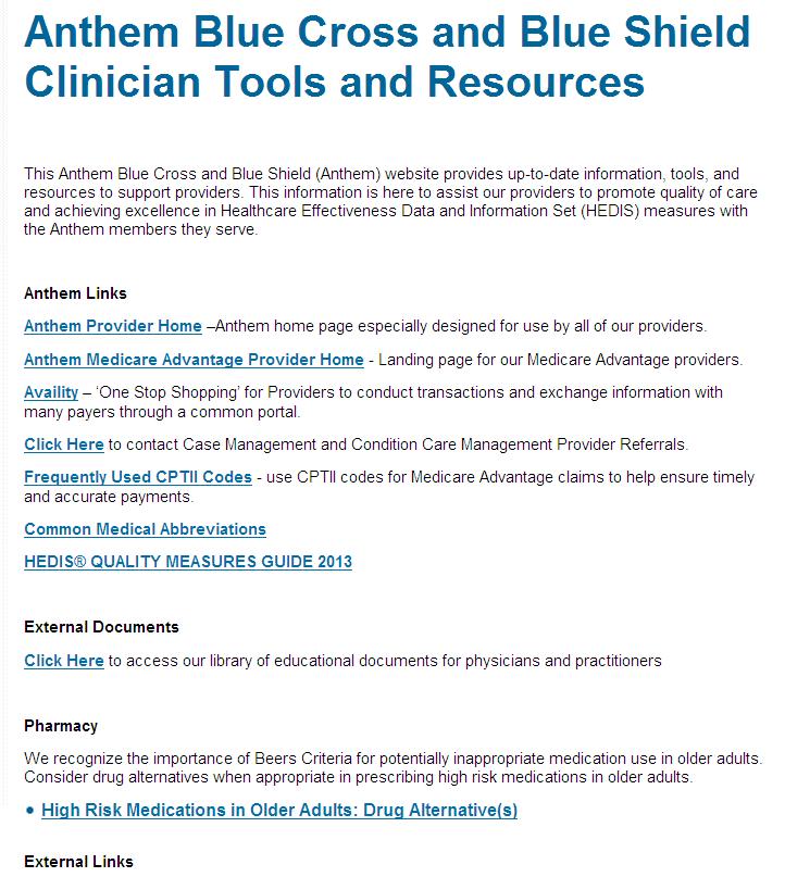 Clinicians Tools and Resources www.anthem.
