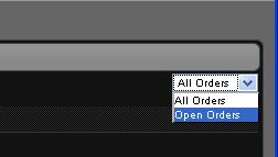 2 Select one of the options from the drop-down list in the upper right corner of the Orders tab: Select Open Orders to display only open orders.