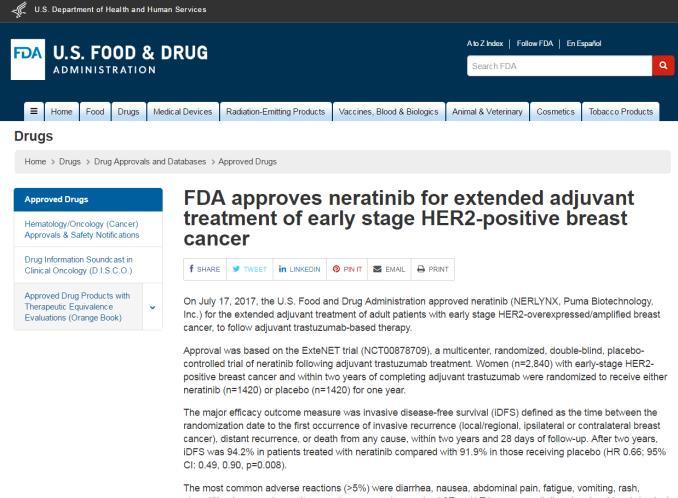 Key Events - Week of July 17 FDA Approval NERLYNX website live Includes