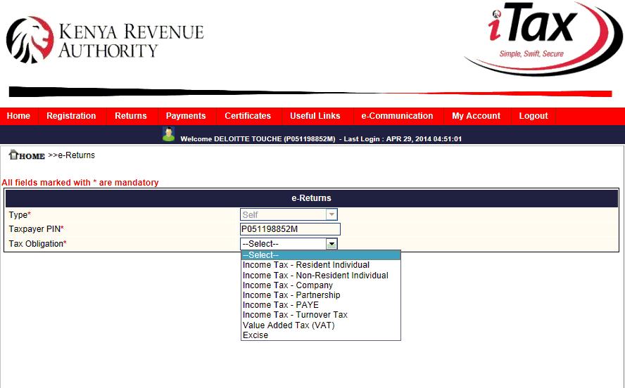 Return Download How to download the form Go to Returns Select the tax