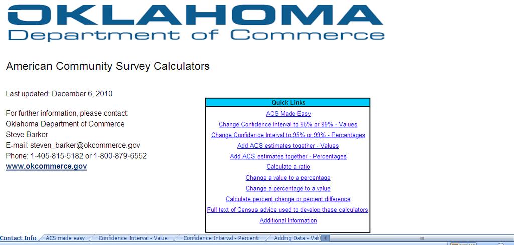 ACS Calculator Oklahoma Department of Commerce h[p://www.