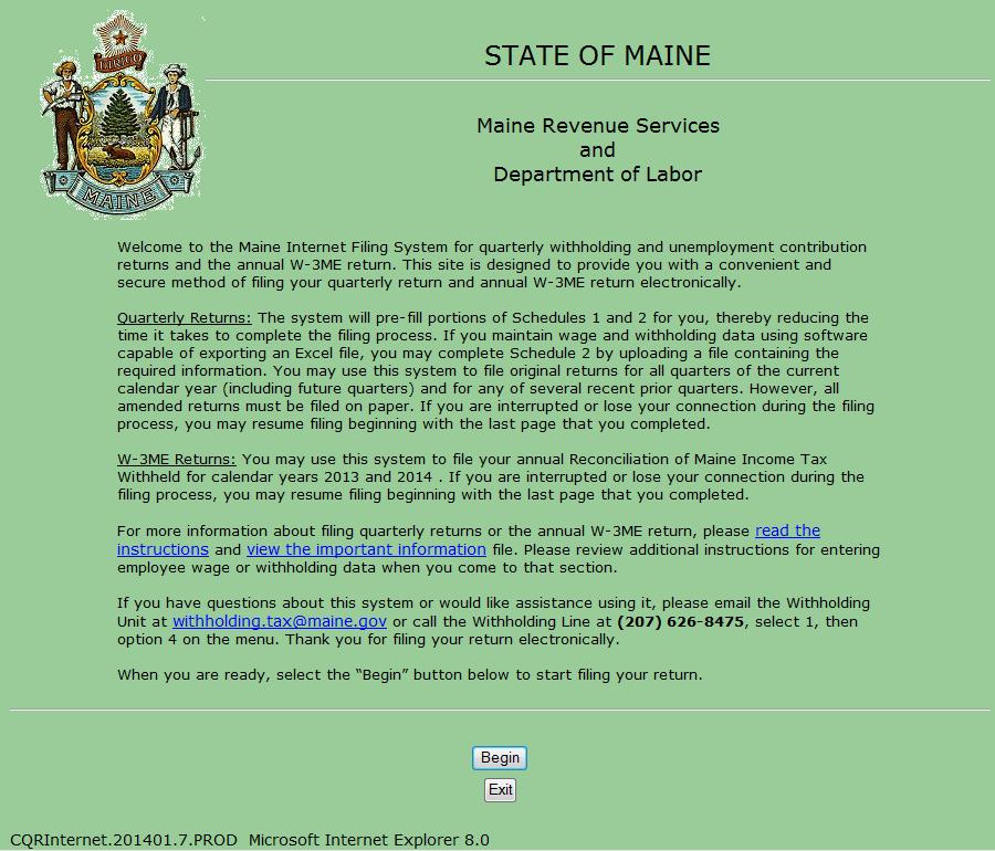 Once at the Internet return filing page, https://portal.maine.