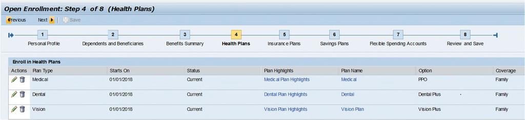 Step 4 Health Plans Removing Plans To remove a plan, click on the