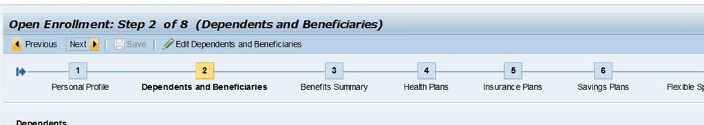 Step 2 Dependents and Beneficiaries Your current dependents will appear.