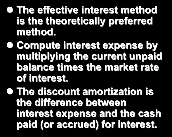 Reporting Interest Expense: Effective-interest Amortization The effective interest method is the theoretically preferred method.