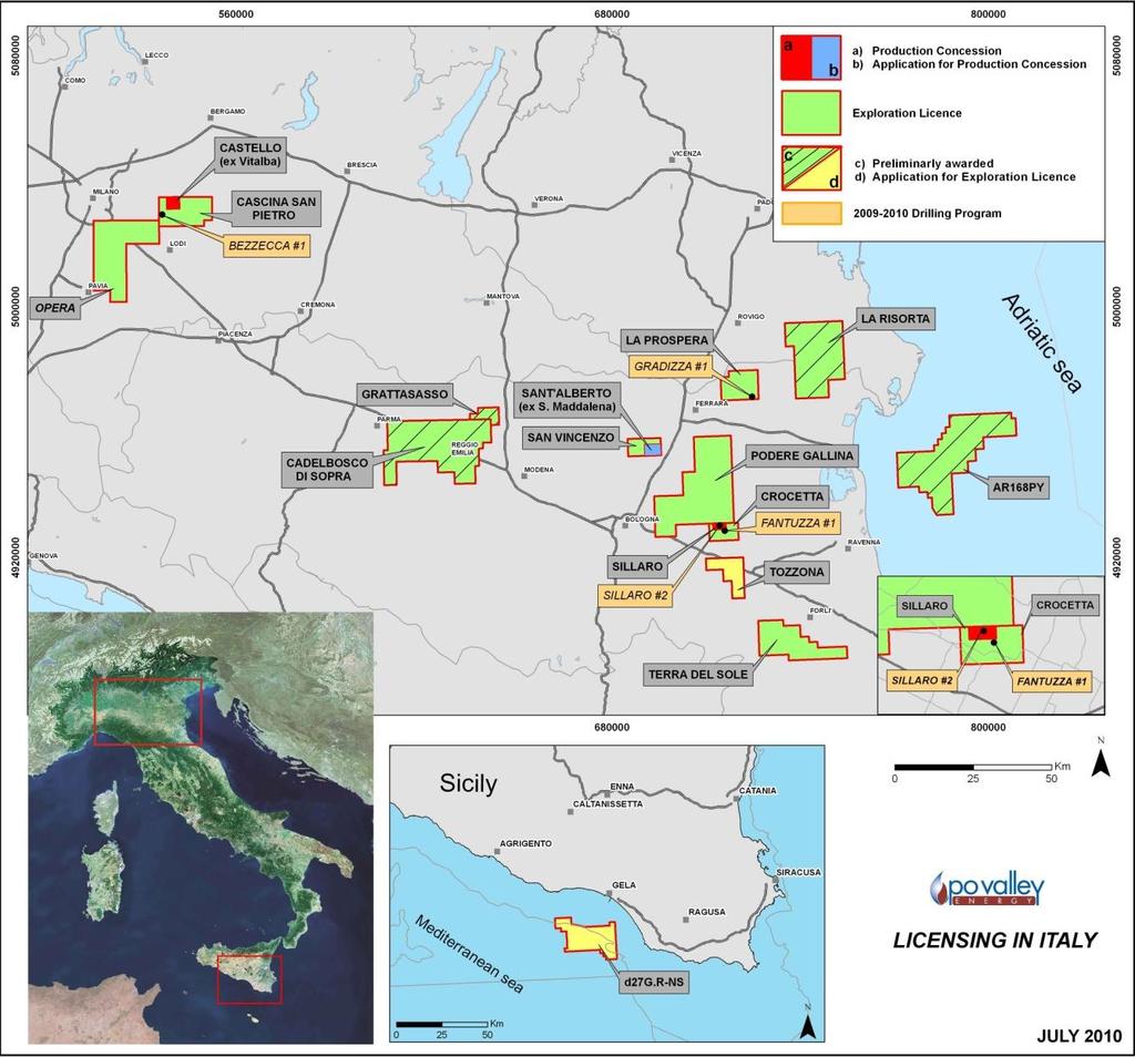 Po Valley Assets RESOURCE BASE 11 License areas 2 Production projects Sillaro Castello 2 Drilling projects