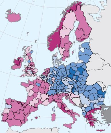 the EU-28 average by NUTS 2 regions,