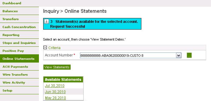 17 ONLINE STATEMENT REPORT 1. From the main menu, select Online Statement. 2.