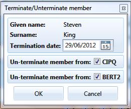 CIPQ and BERT2. 3. Once you save your changes the employee will be highlighted in brown and that the Terminate option has now changed to Unterminate. 4.