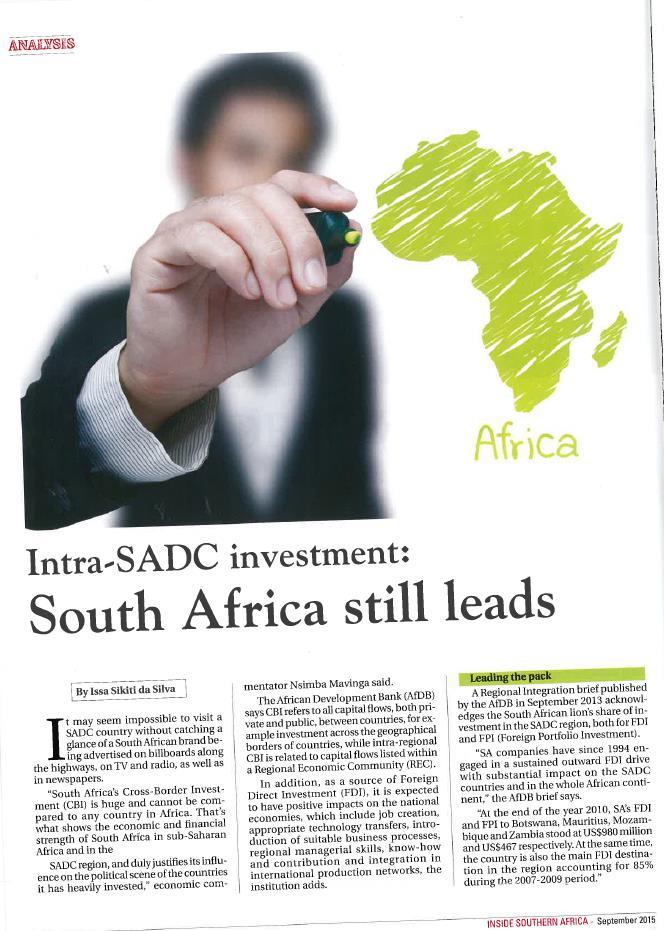 SA Investment Profile Intra-SADC investment South Africa plays pivotal role in the economic revival of the continent Contributes 68% of SADC