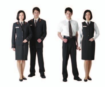 JAPAN POST NETWORK Co., Ltd. These suit-style uniforms are charcoal gray and feature the accent of orange, the new symbol color.