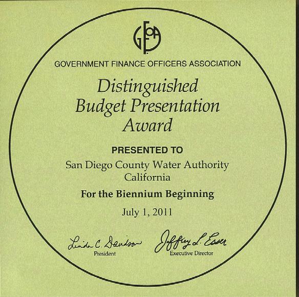 In order to be awarded a Certificate of Achievement, the Water Authority had to publish an easily readable and efficiently organized CAFR that satisfies both Generally Accepted Accounting Principles