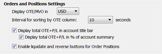 Display open trade equity Select this check box to display OTE, then select either only OTE or OTE & P/L.