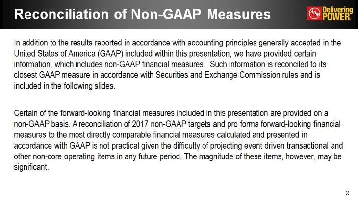 Reconciliation of Non-GAAP Measures In addition to the results reported in accordance with accounting principles generally accepted in the United States of America (GAAP) included within this