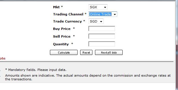 Enter the Buy/Sell Prices and Quantity d) Click on CALC to view brokerage, charges and
