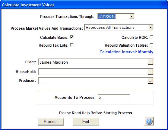 Investment Utilities The Calculate Investment Values Utility provides you with a way of forcing the system to recalculate values.