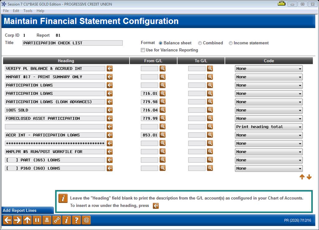 Financial Report Configuration (Tool #376) Screen 2 Run the Financial Statement, via Tool #640 Print CU Financials.