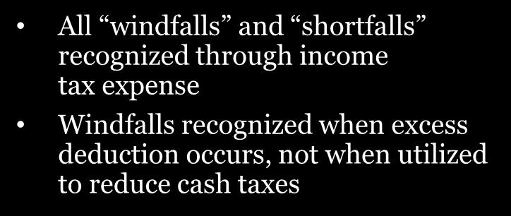 Tracking windfall pool is complex Under proposed amendments, no need to maintain a windfall pool Volatility in income, EPS, effective tax rate Discrete item in the quarter it occurs, not part of the