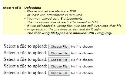 (Medicare EOB Report) Maximum of 5 attachments File size maximum (5 MB each) Formats allowed (.PDF,.Png,.