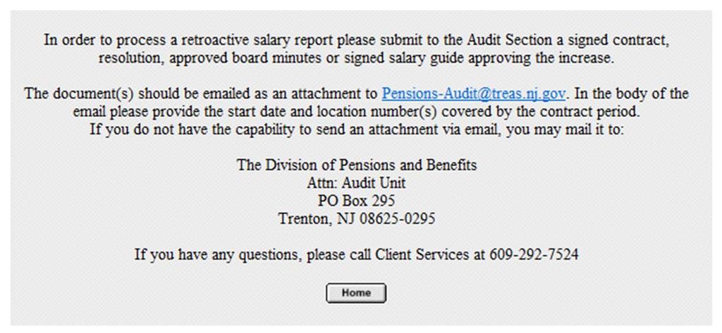 The following screen provides the instructions on how to proceed with retroactive salary reporting.