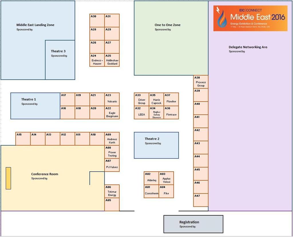 Floor Plan: The current floor plan includes all of the feature areas available for sponsorship, alongside the planned exhibition stand layout.