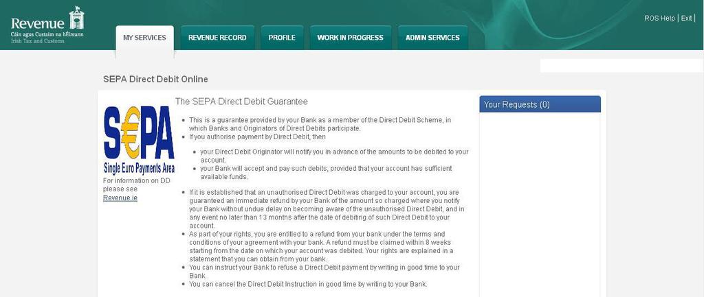 Create a Direct Debit Instruction for Current Taxes using Manage Mandate DDOL Options Screen The customer has an active VAT mandate and wishes to Create a new PAYE-EMP (titled