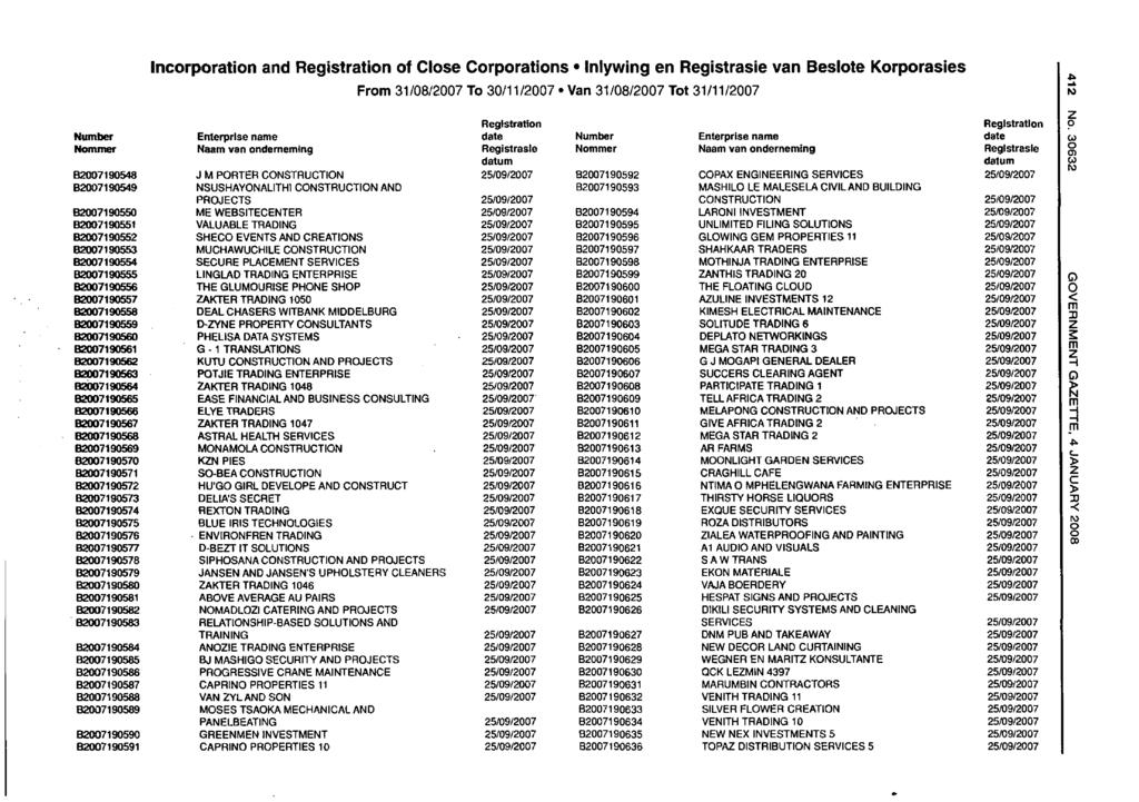 Incorporation and of Close Corporations Inlywing en van Beslote Korporasies ro B2007190548 B2007190549 B2007190550 B2007190551 62007190552 B2007190553 B2007190554 B2007190555 B2007190556 B2007190557