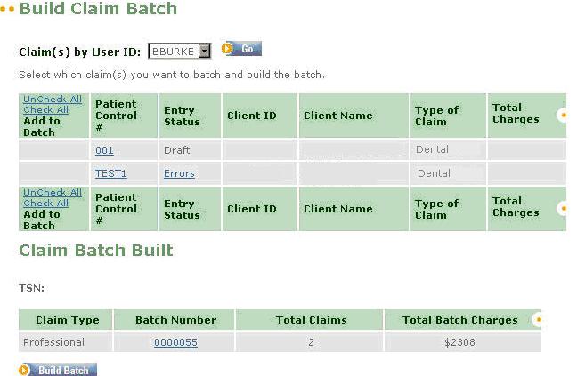 Version 1/Revision 18 Page 26 of 36 BUILD CLAIM BATCH WINDOW Claims that have been successfully entered into the epaces System must be batched before they can be submitted for processing.