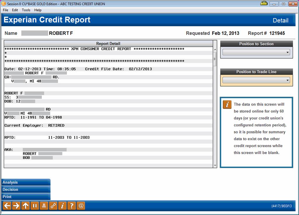Viewing Credit Report