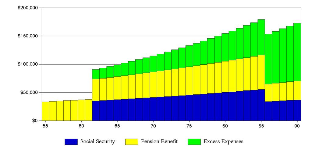 Retirement Expense Forecast The Retirement Expense Forecast graph combines estimated Social Security benefits with defined pension benefits plotted with estimated annual living expenses in retirement.