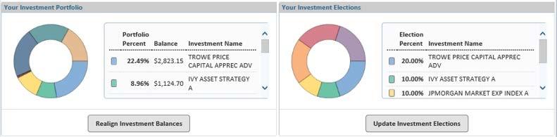 Your Investment Portfolio: View a pie chart showing the funds in your HSA investment account; including a percent and balance held in each fund.