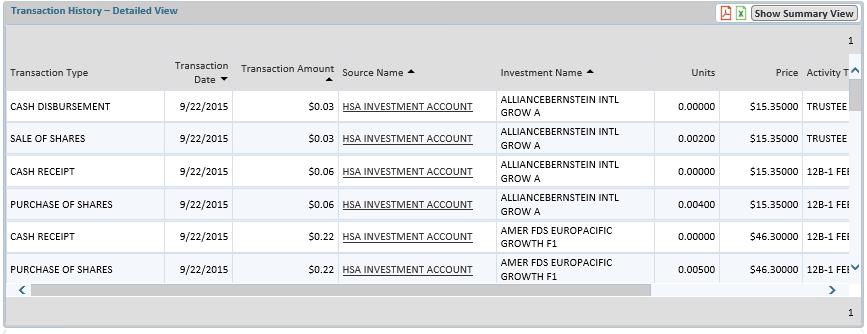 Investment Account Information Tab >Transaction Details The Transaction Details sub-tab screen shows the processed transactions in your investment account for a specified period.
