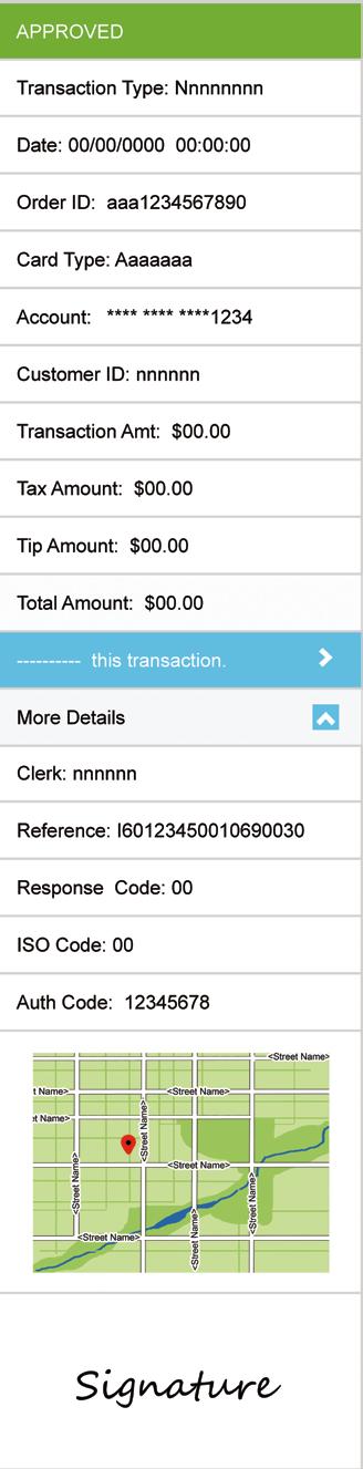 1 Transaction name. 2 Transaction date (DD/MM/YYYY) and time (hh:mm:ss). 3 Unique transaction identifier. Auto-generated if no Order ID entered for transaction. 4 Card type or Cash.