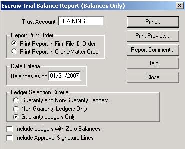 Escrow Trial Balance (Balances Only) 1.