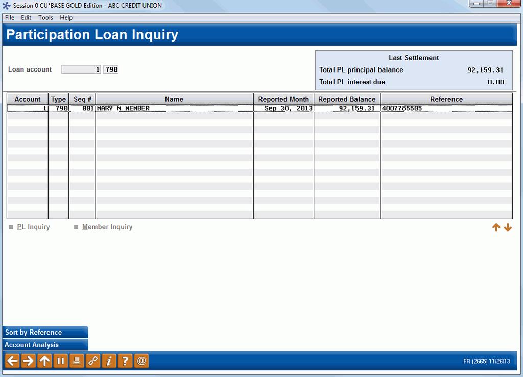 Screen 2 (if Loan Acct was entered on initial screen) This screen shows all loans currently attached to investors or the single loan account selected.