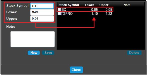 How to Set Alert Simply type a stock name in the Stock Symbol box and set the price in Lower and Upper boxes.