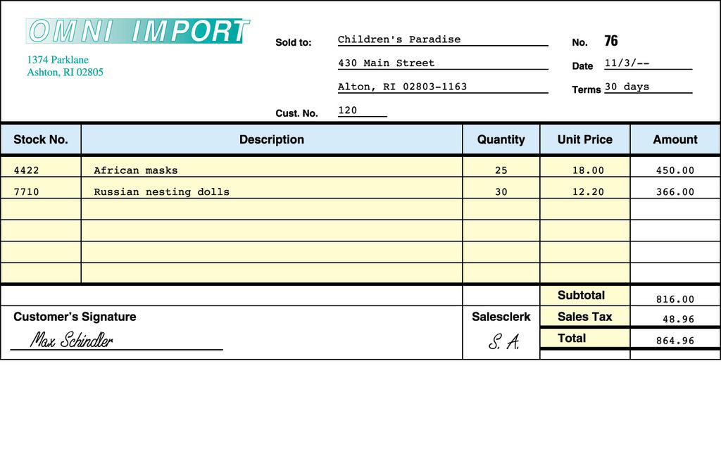 Sales Invoice A form describing the goods or services sold, the