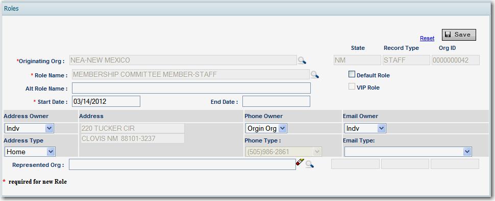R O L E S Click on the Roles accordion to add roles for the new individual. Enter necessary roles data for the new individual and click Save.