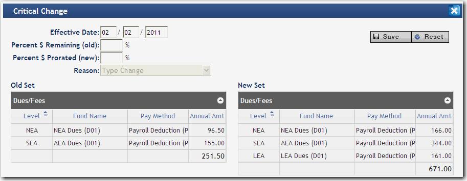 If you do not select a payment method, the payment method for SEA Dues is automatically assigned to the funds for the new or inserted types.