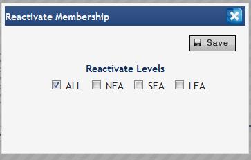 4. Select the level(s) to reactivate. 5. Click the Save button to process the reactivation.