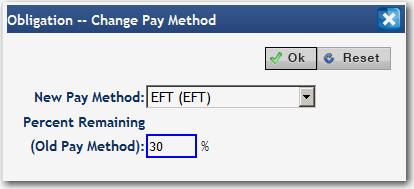 Enter the percentage for the amount of obligation to remain with the former payment method.