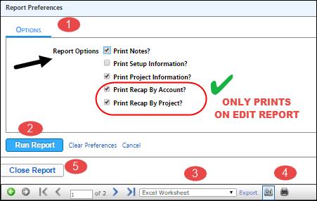 Sample Credit Card Transaction Edit Report This prints in Vendor order. 1. Click Report Preferences on the blue bar above the report preview to access Options for the report.